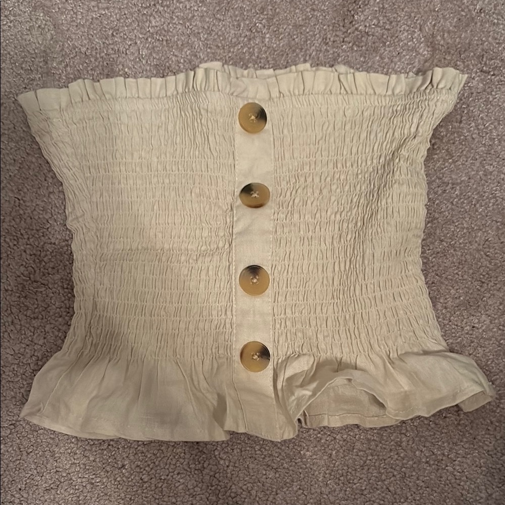Women's Cream Button-Down Smocked Top